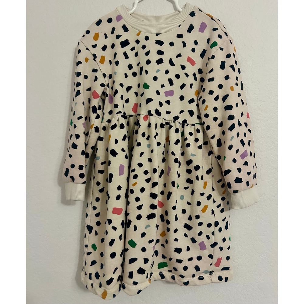 Hanna Andersson Dress Painted Spots On Ecru Long Sleeves Heavier Material 5T